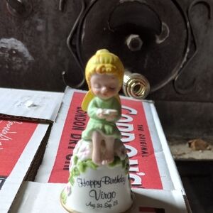 Virgo Angel Figurine with Green Dress and Yellow Bow